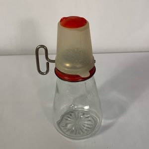 Vintage Glass Nut  Spice Red Grinder Turnkey with Plastic Measuring Cup Lid